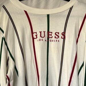 Guess Los Angeles Long Sleeve Shirt White Vertical Striped Size L